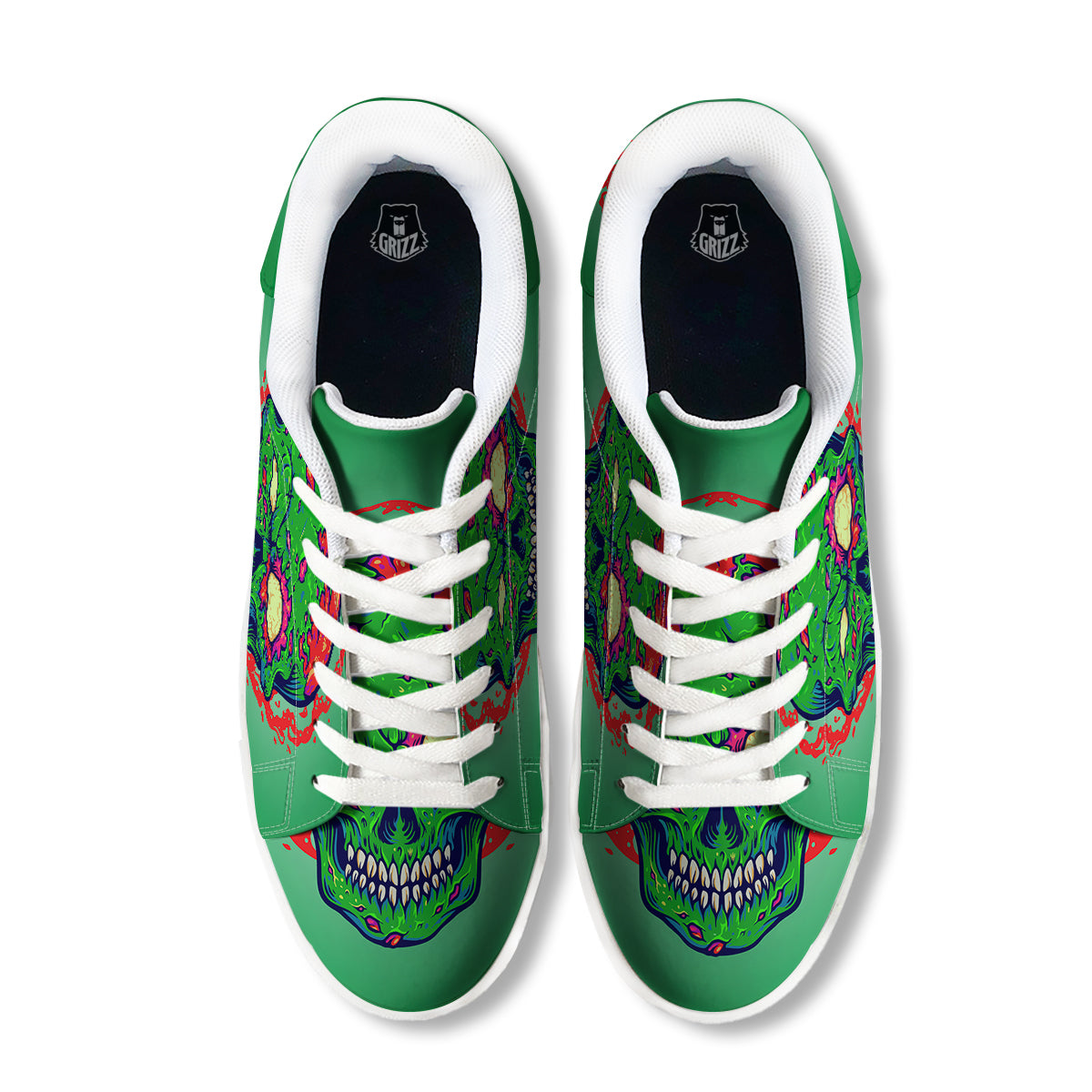 Zombie Halloween Skull Print White Low Top Sneakers-grizzshop