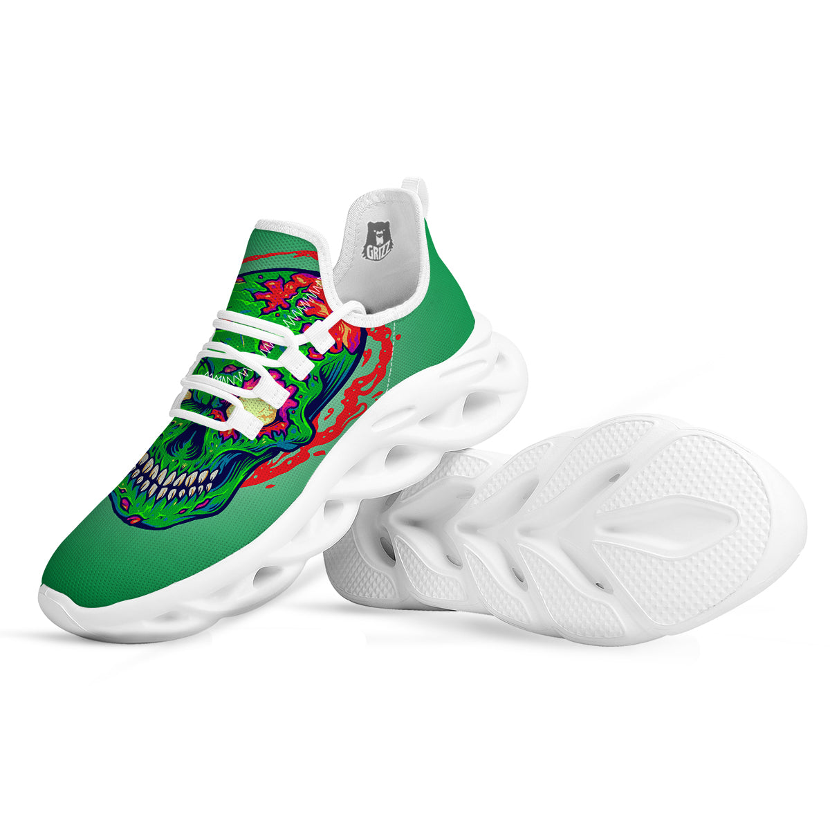 Zombie Halloween Skull Print White Running Shoes-grizzshop