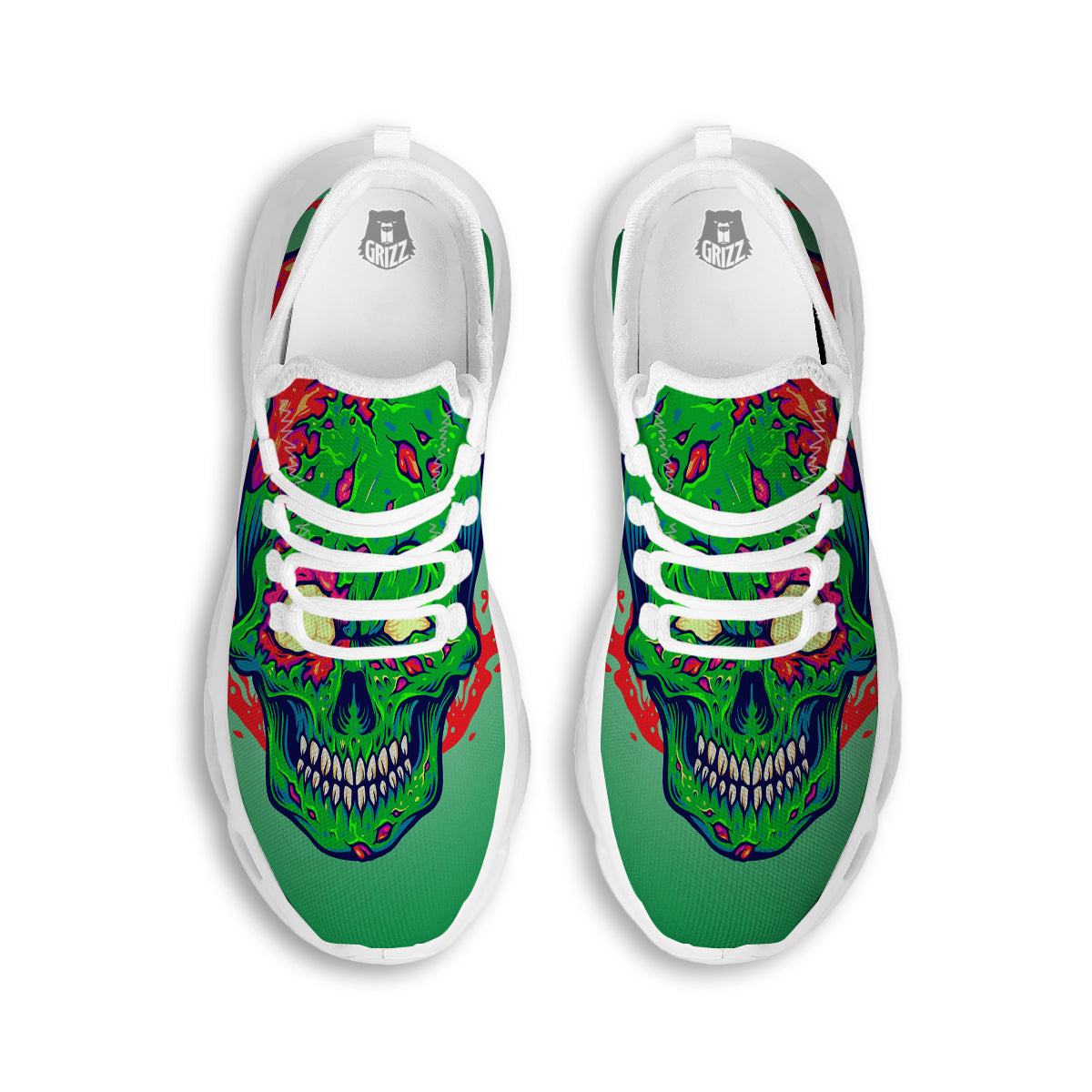 Zombie Halloween Skull Print White Running Shoes-grizzshop