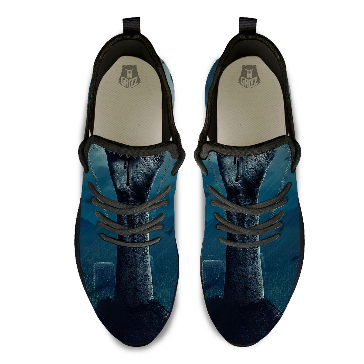 Zombie Hand Rising From Grave Print Black Athletic Shoes-grizzshop