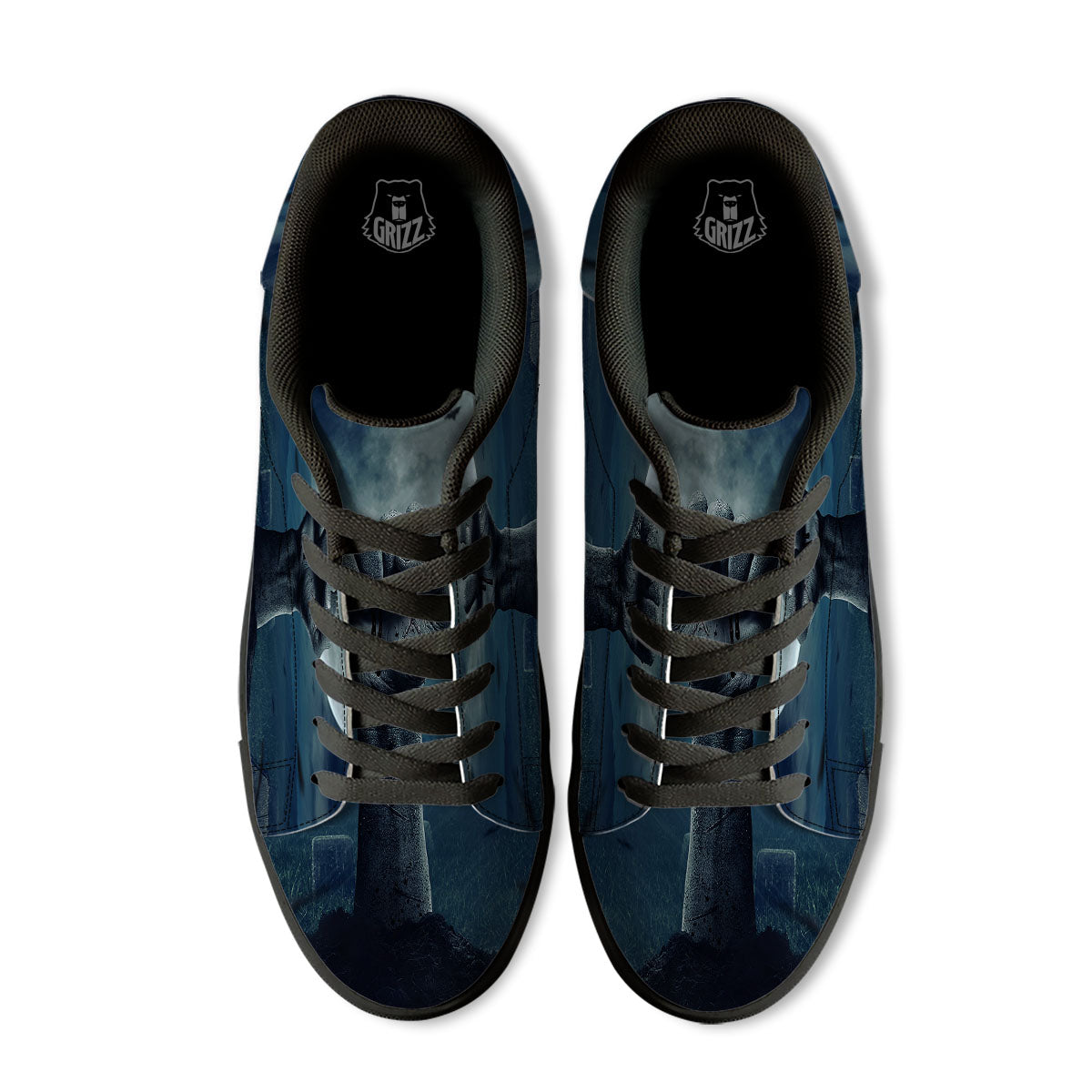 Zombie Hand Rising From Grave Print Black Low Top Sneakers-grizzshop