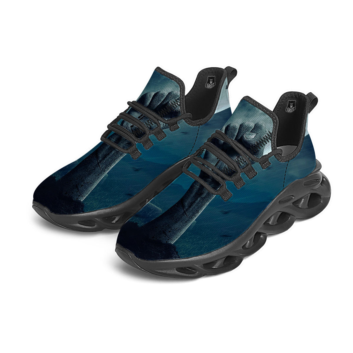 Zombie Hand Rising From Grave Print Black Running Shoes-grizzshop
