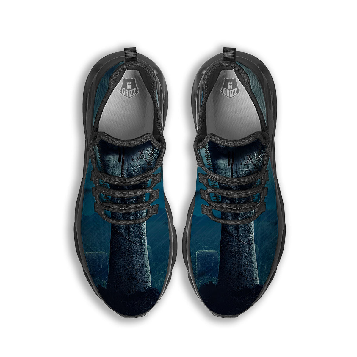 Zombie Hand Rising From Grave Print Black Running Shoes-grizzshop