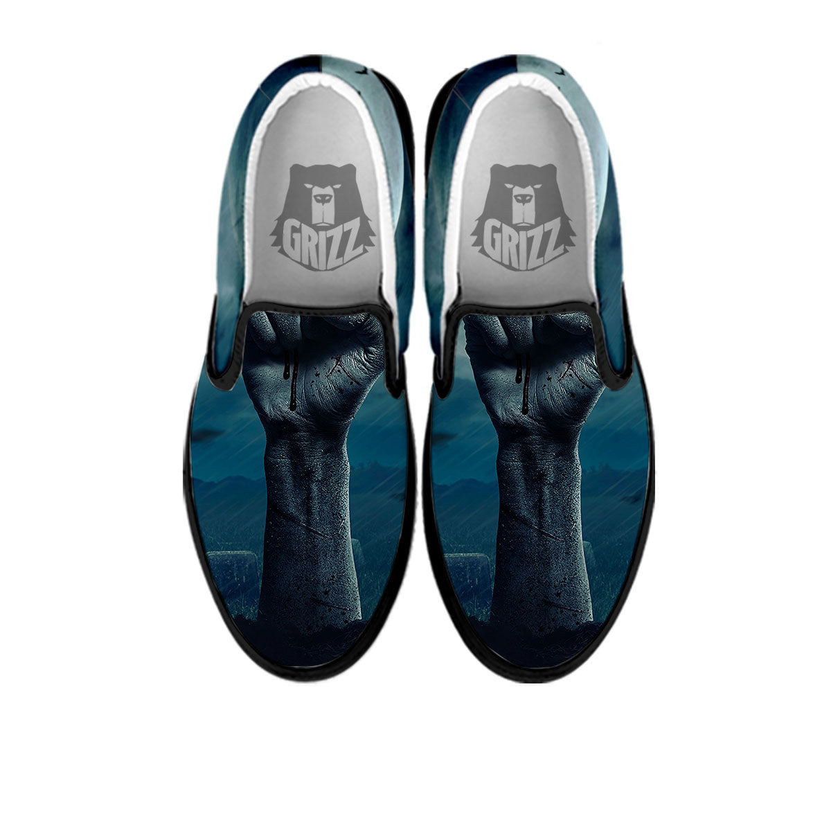 Zombie Hand Rising From Grave Print Black Slip On Shoes-grizzshop
