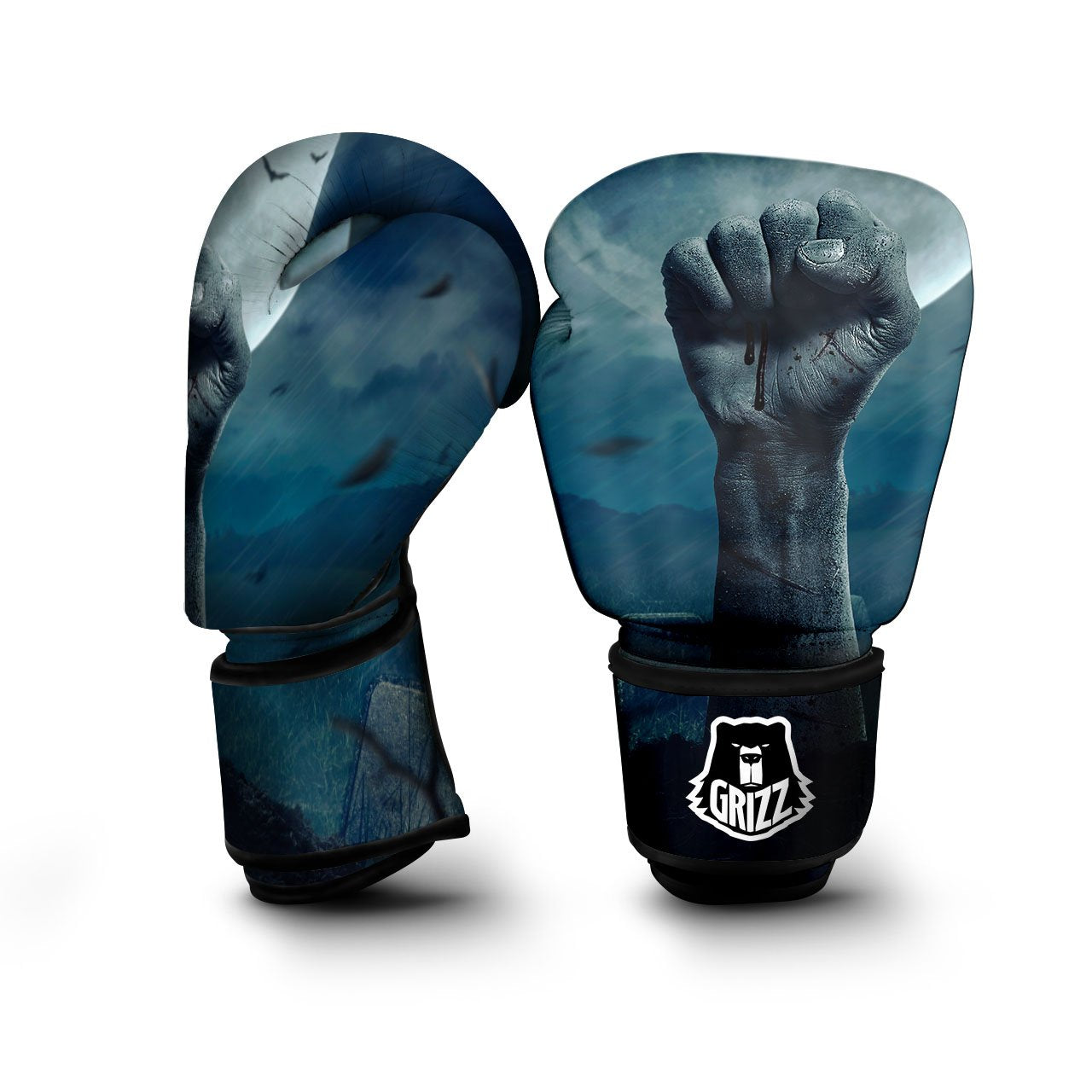 Zombie Hand Rising From Grave Print Boxing Gloves-grizzshop