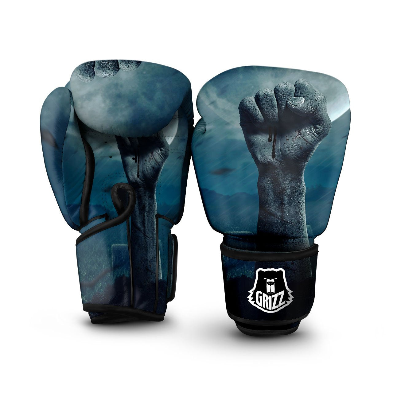 Zombie Hand Rising From Grave Print Boxing Gloves-grizzshop