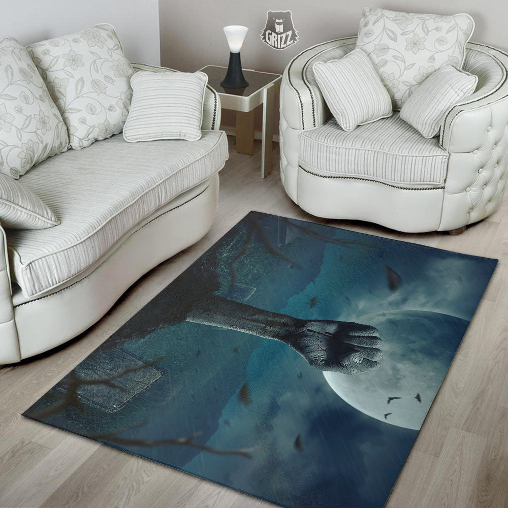 Zombie Hand Rising From Grave Print Floor Mat-grizzshop