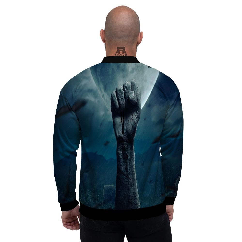 Zombie Hand Rising From Grave Print Men's Bomber Jacket-grizzshop