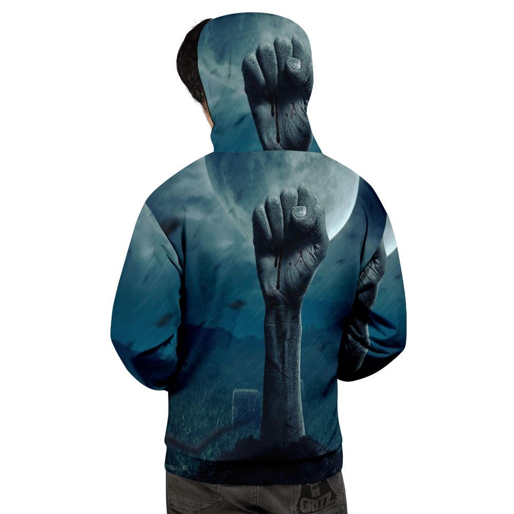 Zombie Hand Rising From Grave Print Men's Hoodie-grizzshop