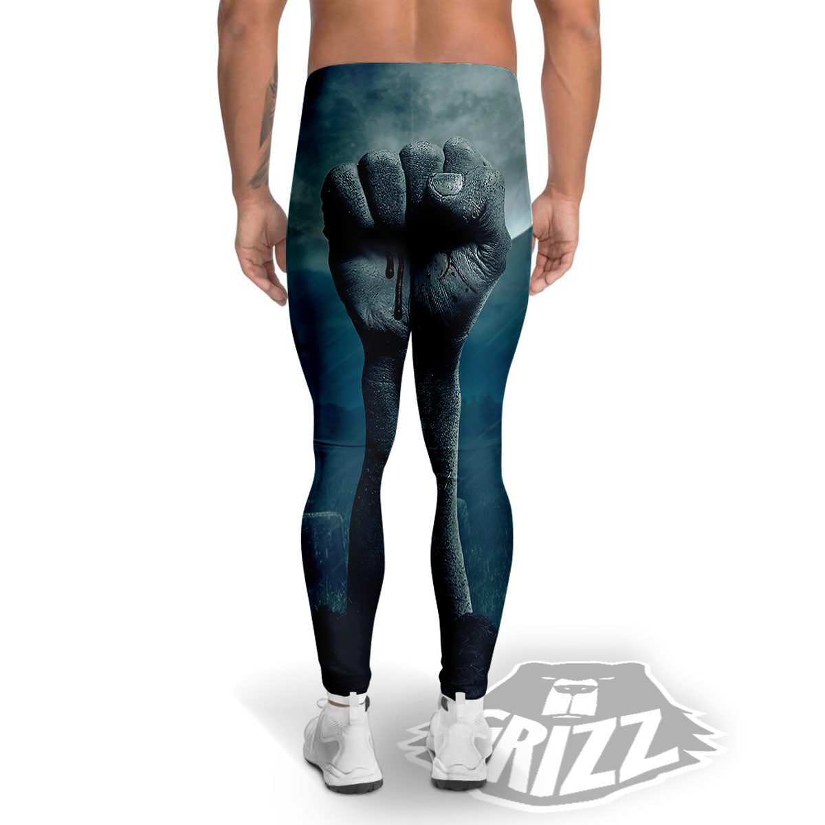 Zombie Hand Rising From Grave Print Men's Leggings-grizzshop