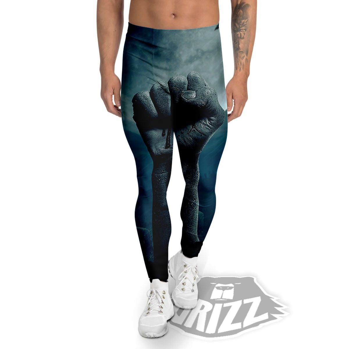 Zombie Hand Rising From Grave Print Men's Leggings-grizzshop