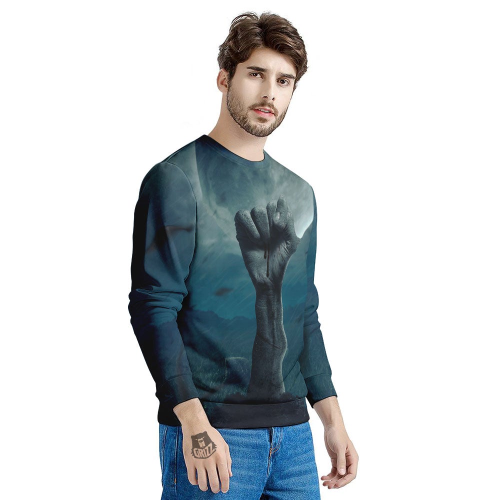 Zombie Hand Rising From Grave Print Men's Sweatshirt-grizzshop