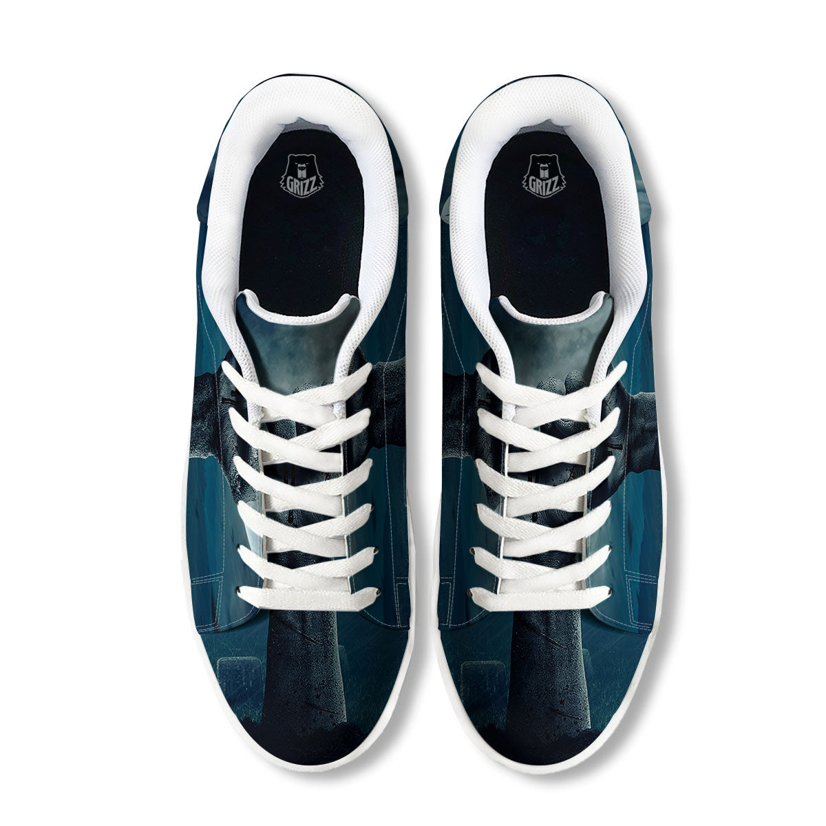 Zombie Hand Rising From Grave Print White Low Top Sneakers-grizzshop