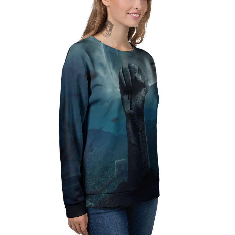 Zombie Hand Rising From Grave Print Women's Sweatshirt-grizzshop