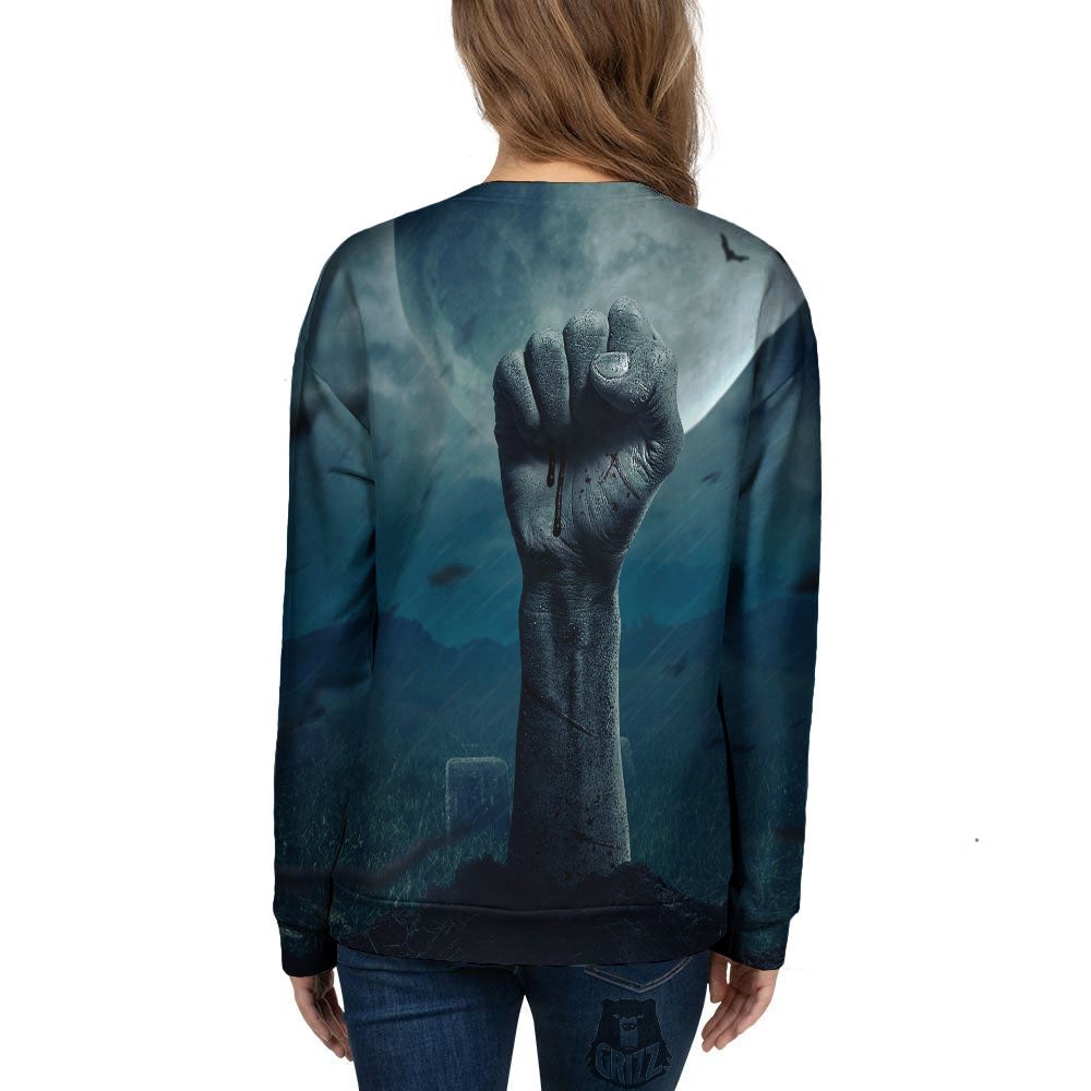 Zombie Hand Rising From Grave Print Women's Sweatshirt-grizzshop