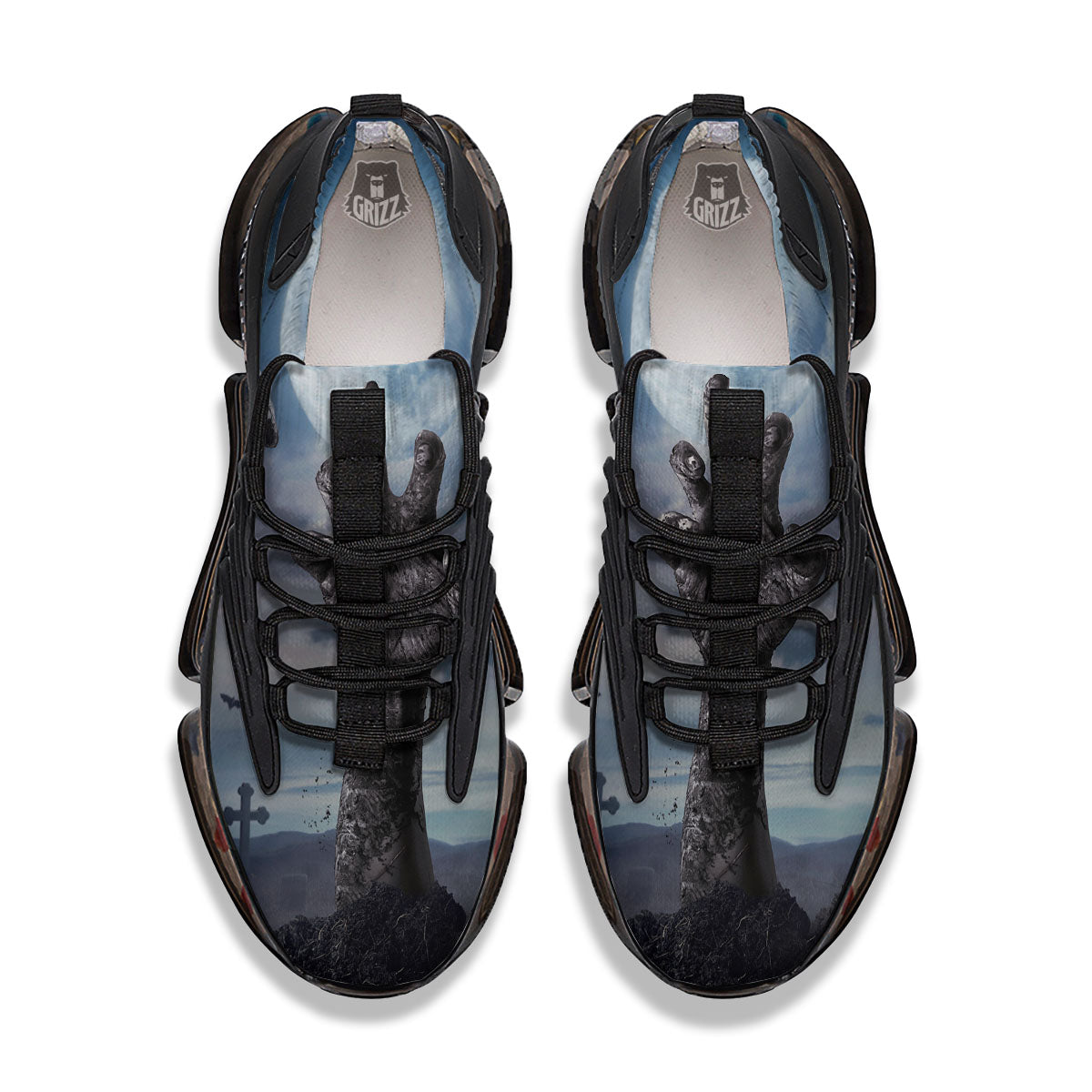 Zombie Hands Halloween Print Black Gym Shoes-grizzshop