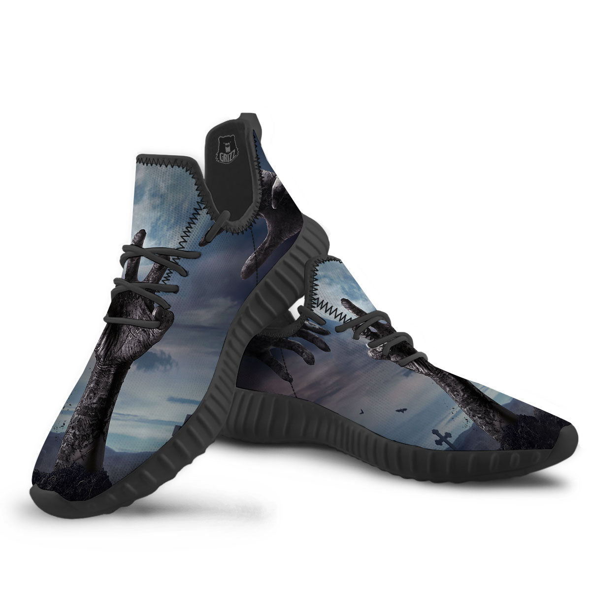 Zombie Hands Halloween Print Black Walking Shoes-grizzshop