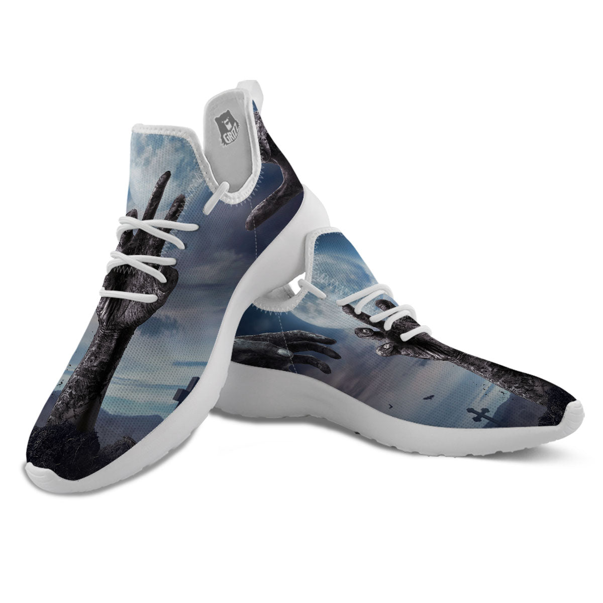 Zombie Hands Halloween Print White Athletic Shoes-grizzshop