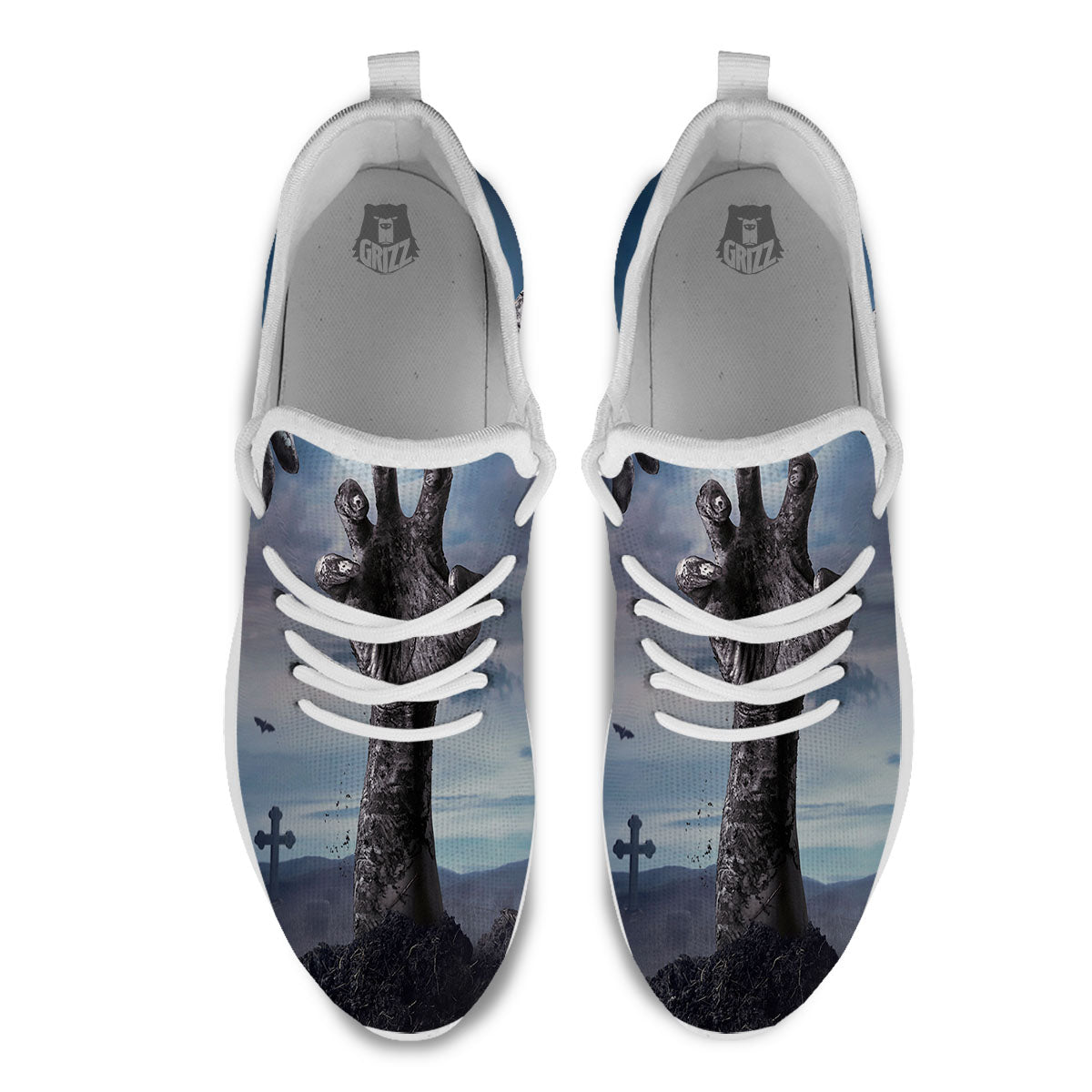 Zombie Hands Halloween Print White Athletic Shoes-grizzshop