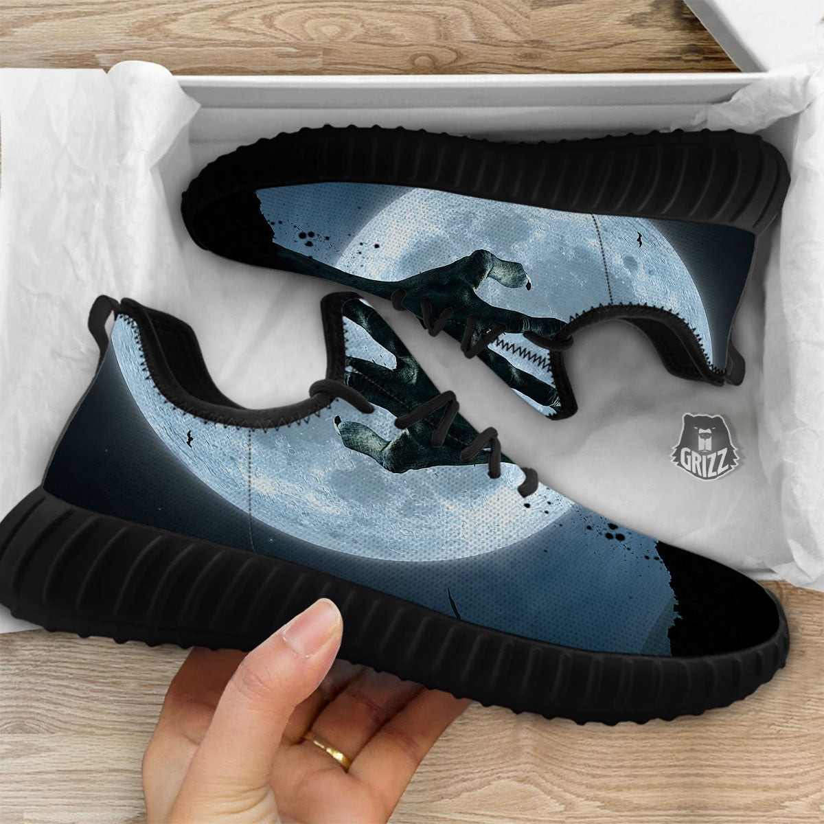 Zombie Hands Scary Print Black Walking Shoes-grizzshop