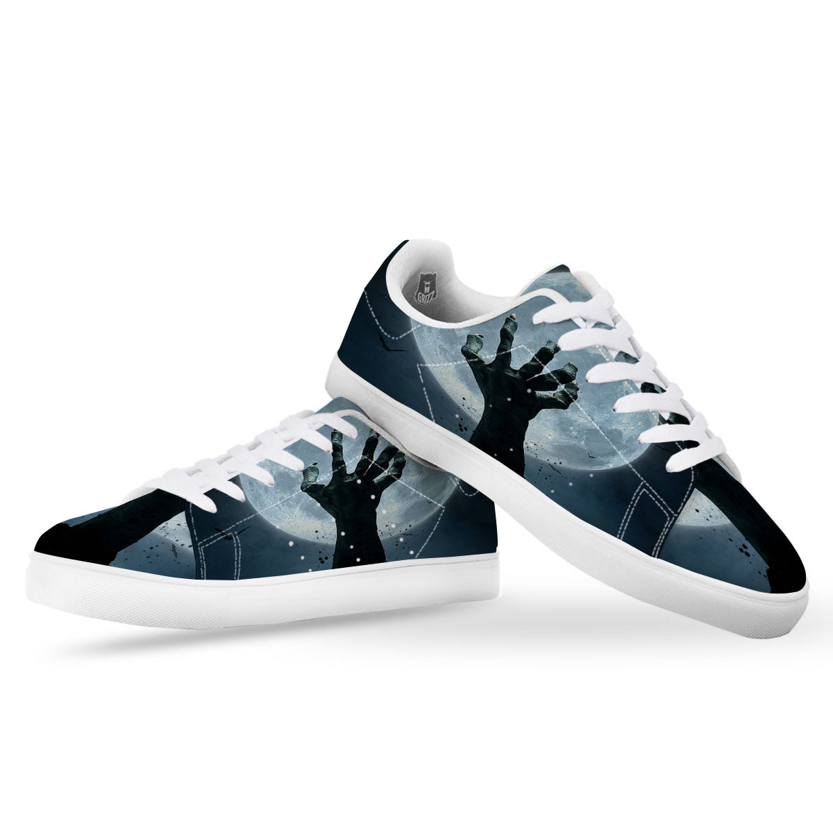 Zombie Hands Scary Print White Low Top Sneakers-grizzshop