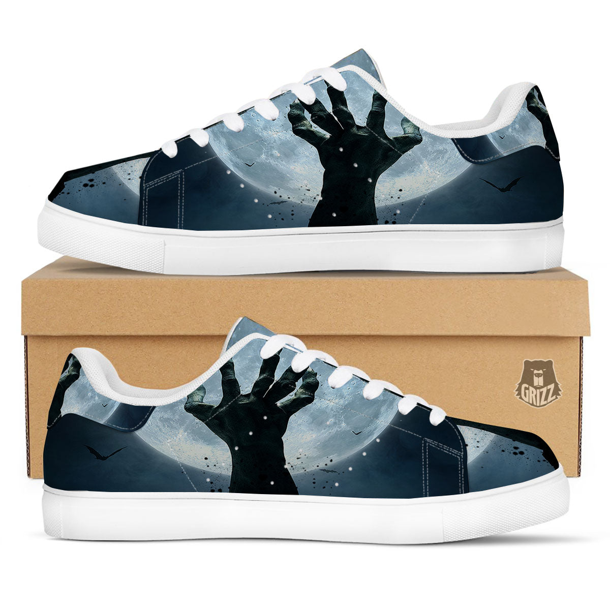 Zombie Hands Scary Print White Low Top Sneakers-grizzshop