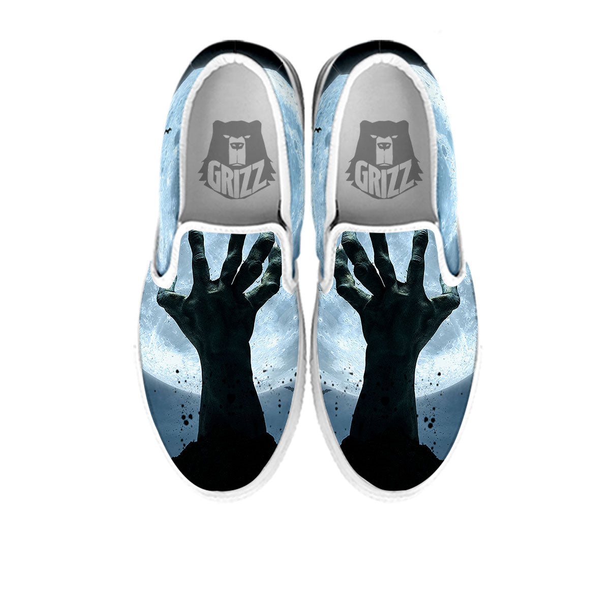 Zombie Hands Scary Print White Slip On Shoes-grizzshop