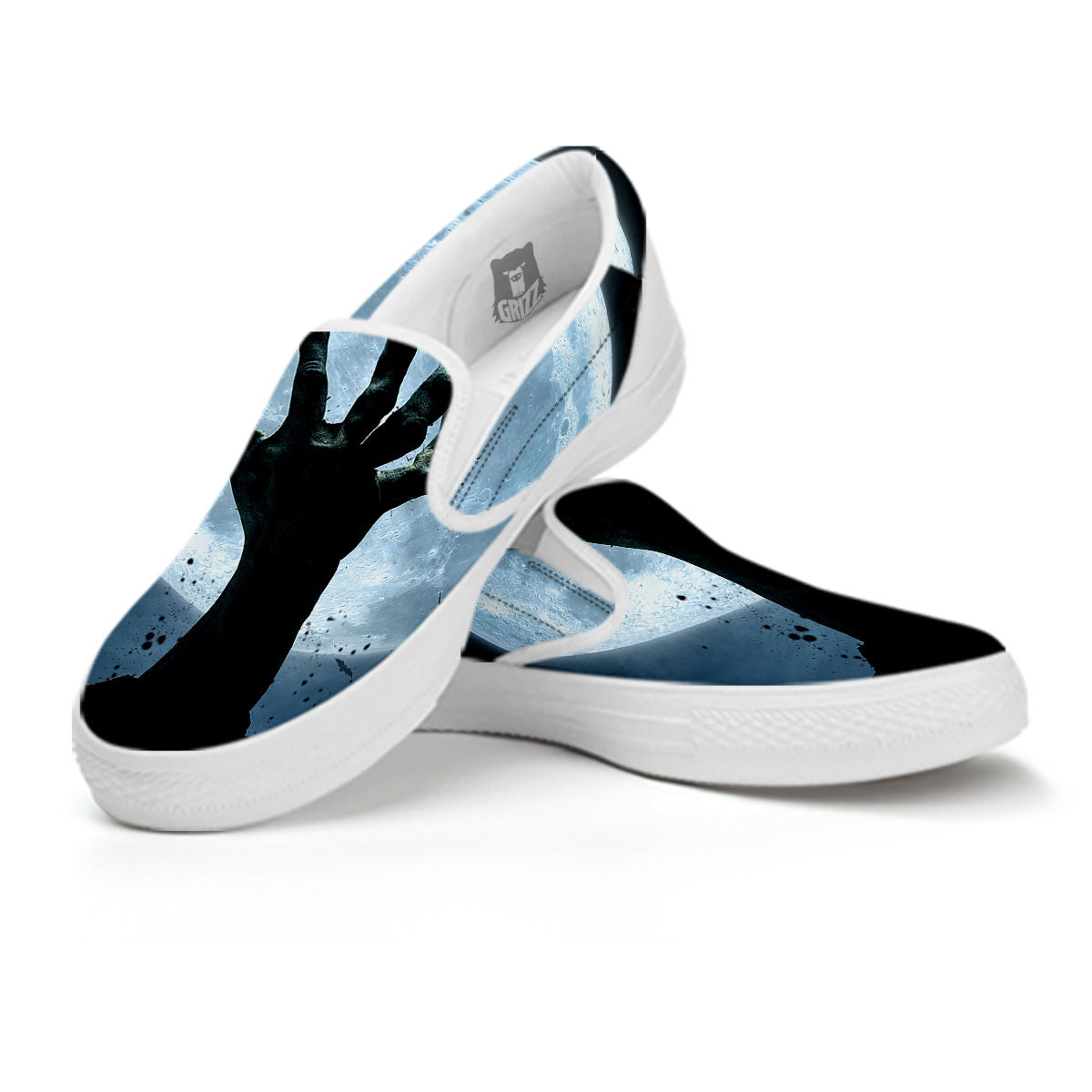 Zombie Hands Scary Print White Slip On Shoes-grizzshop