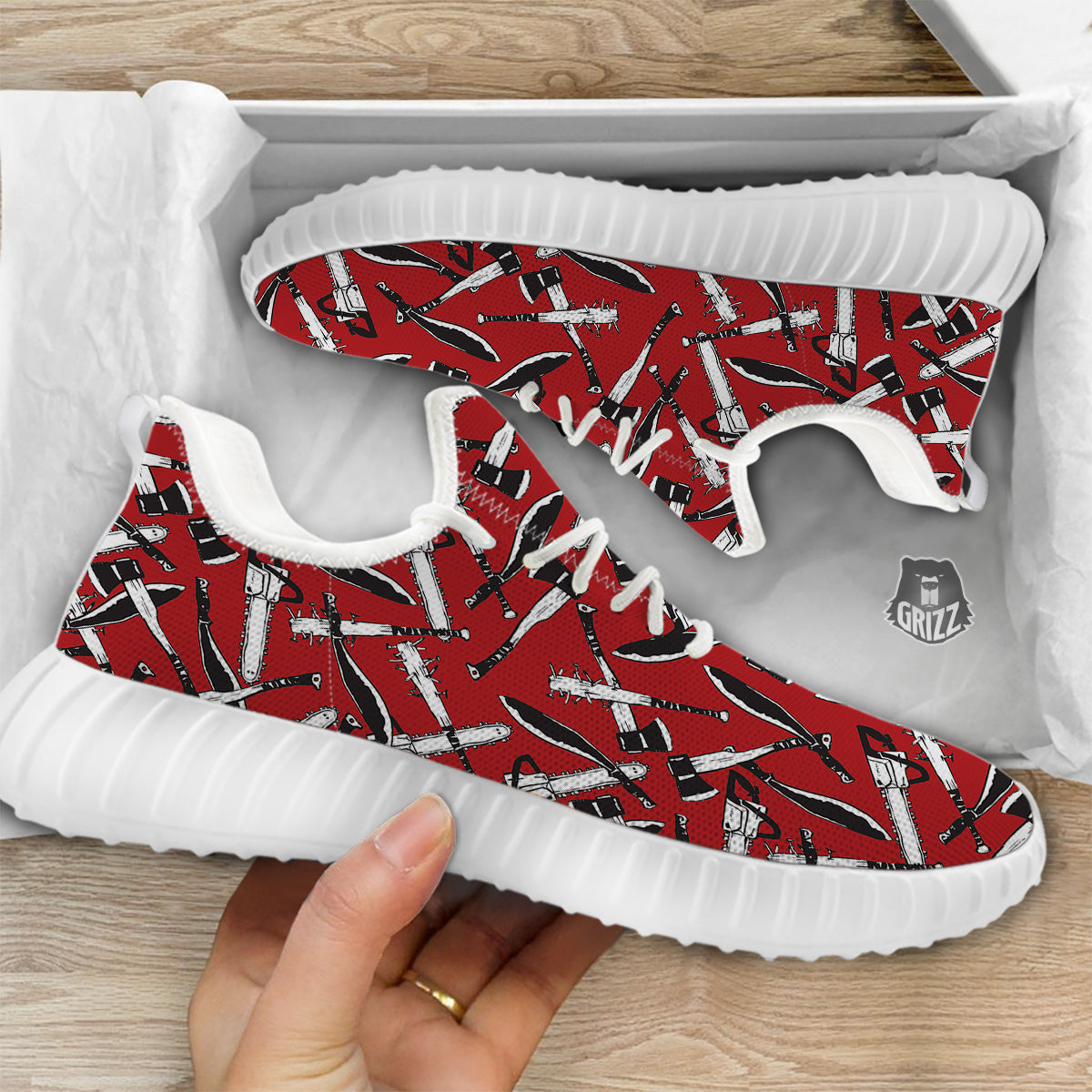 Zombie Killer Weapon Print Pattern White Walking Shoes-grizzshop