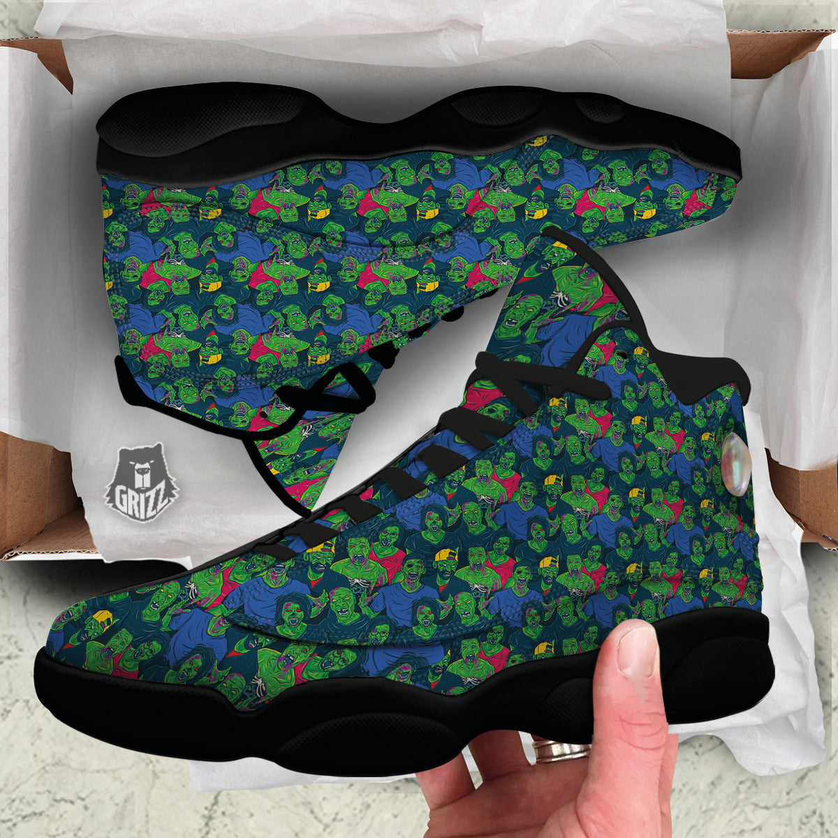 Zombie Print Pattern Black Basketball Shoes-grizzshop