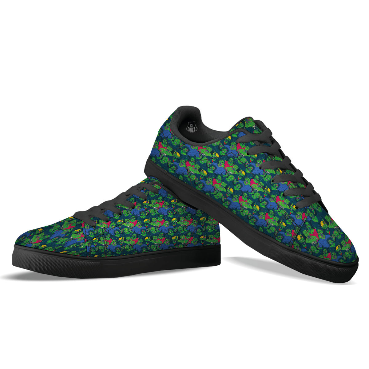 Zombie Print Pattern Black Low Top Sneakers-grizzshop
