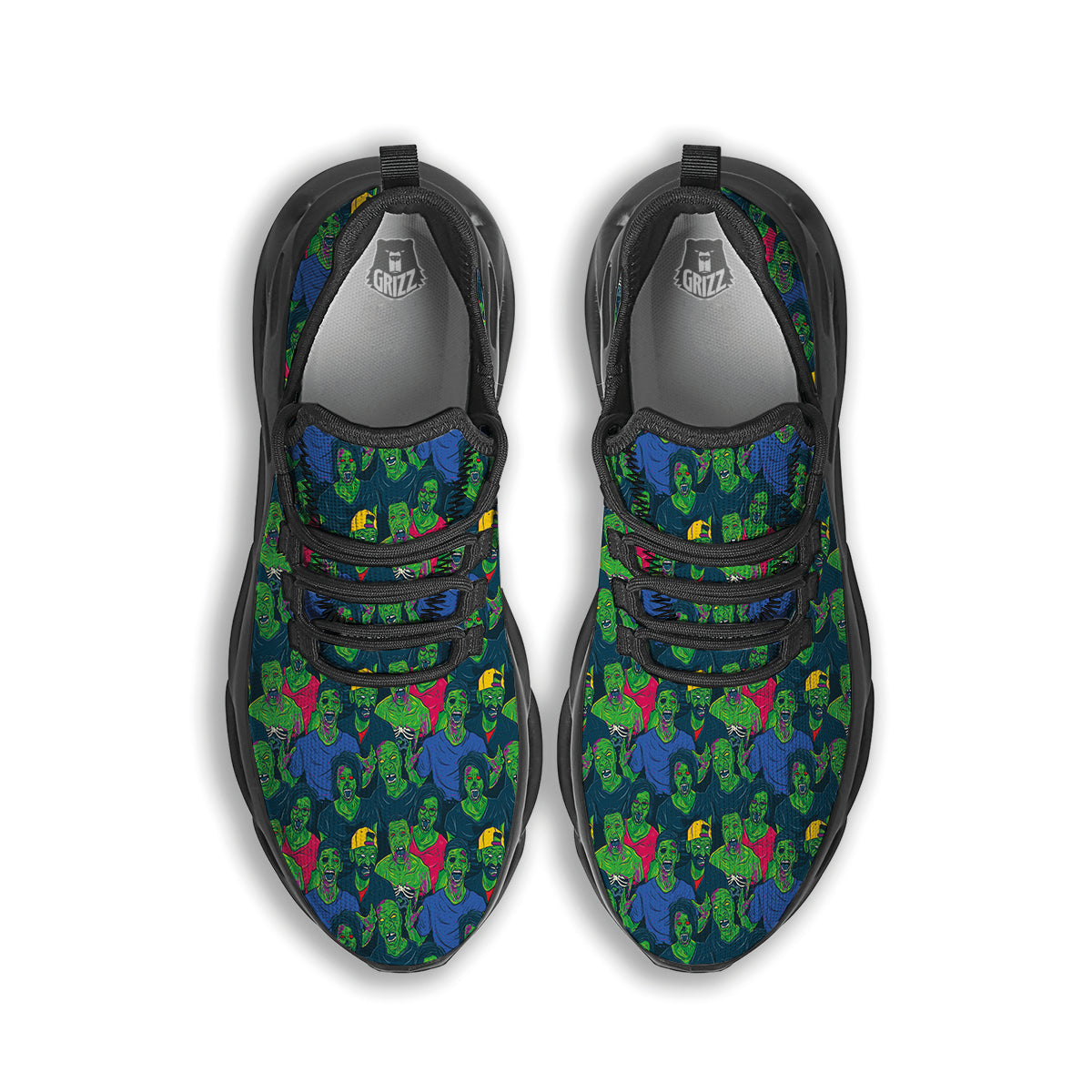 Zombie Print Pattern Black Running Shoes-grizzshop