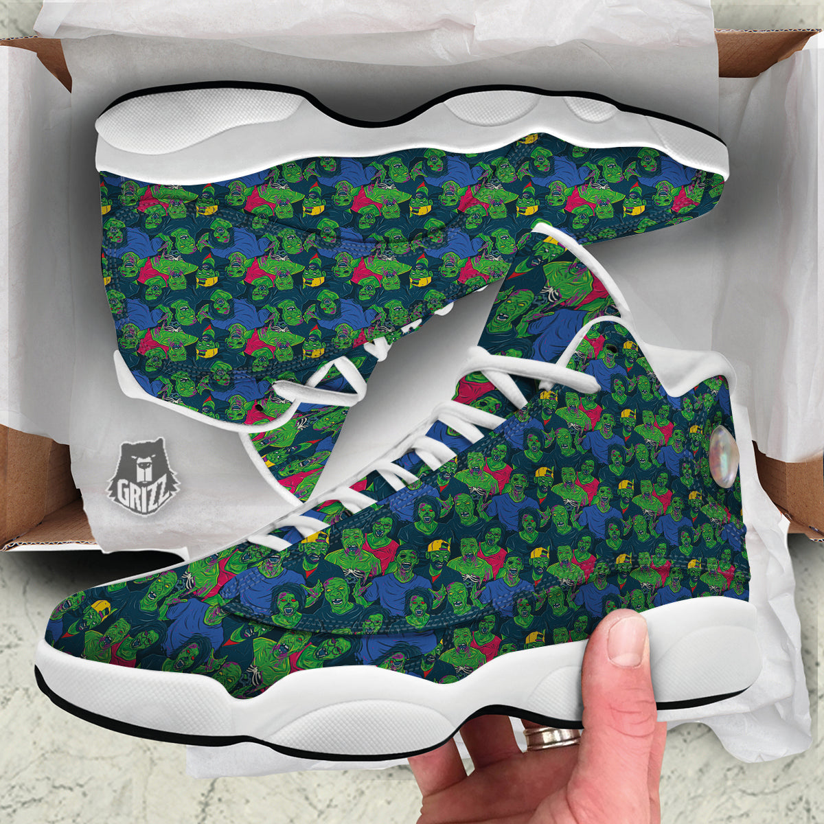 Zombie Print Pattern White Basketball Shoes-grizzshop