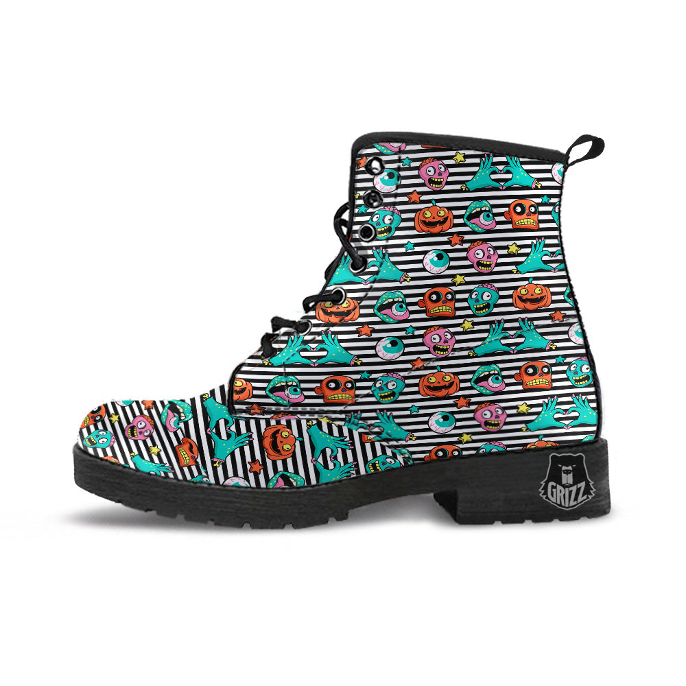 Zombie Striped Halloween Print Pattern Leather Boots-grizzshop