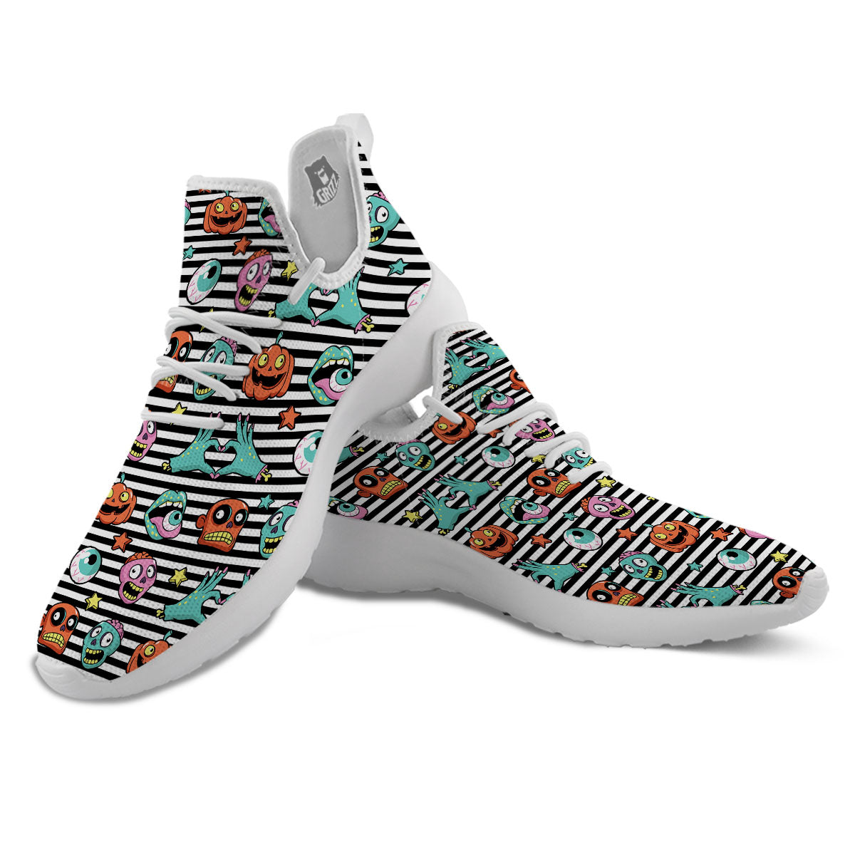 Zombie Striped Halloween Print Pattern White Athletic Shoes-grizzshop