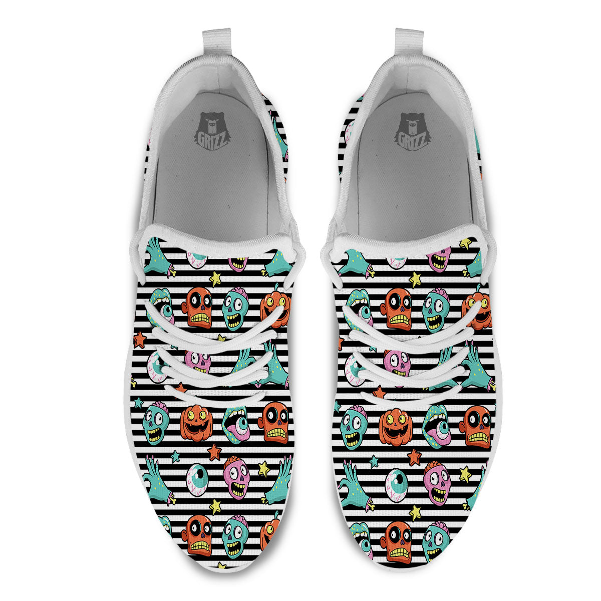 Zombie Striped Halloween Print Pattern White Athletic Shoes-grizzshop