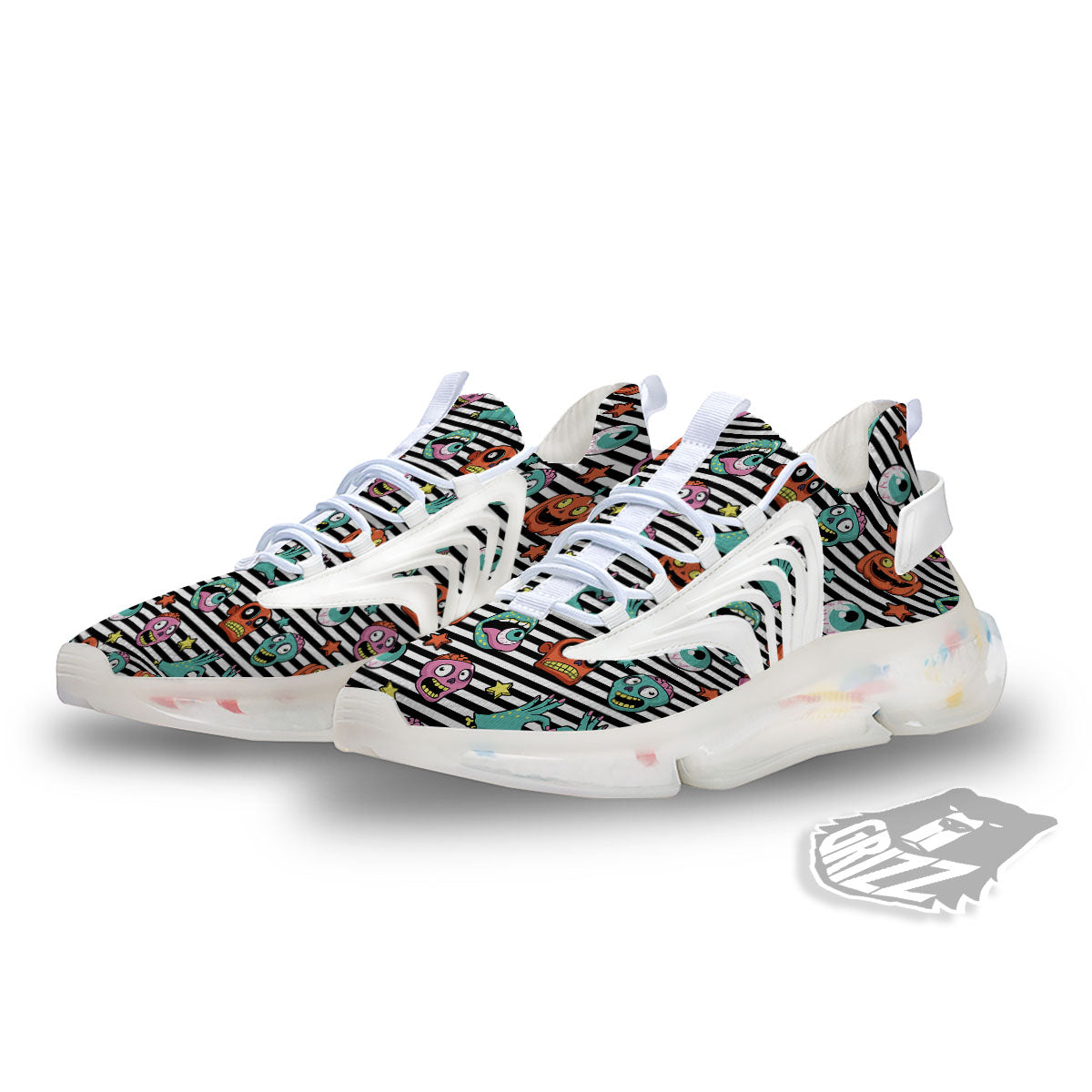 Zombie Striped Halloween Print Pattern White Gym Shoes-grizzshop