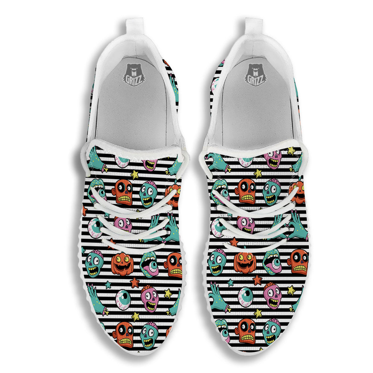 Zombie Striped Halloween Print Pattern White Walking Shoes-grizzshop
