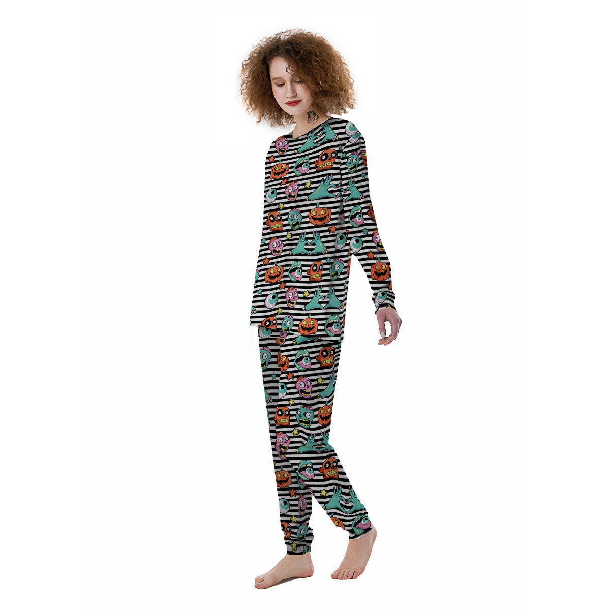 Zombie Striped Halloween Print Pattern Women's Pajamas-grizzshop