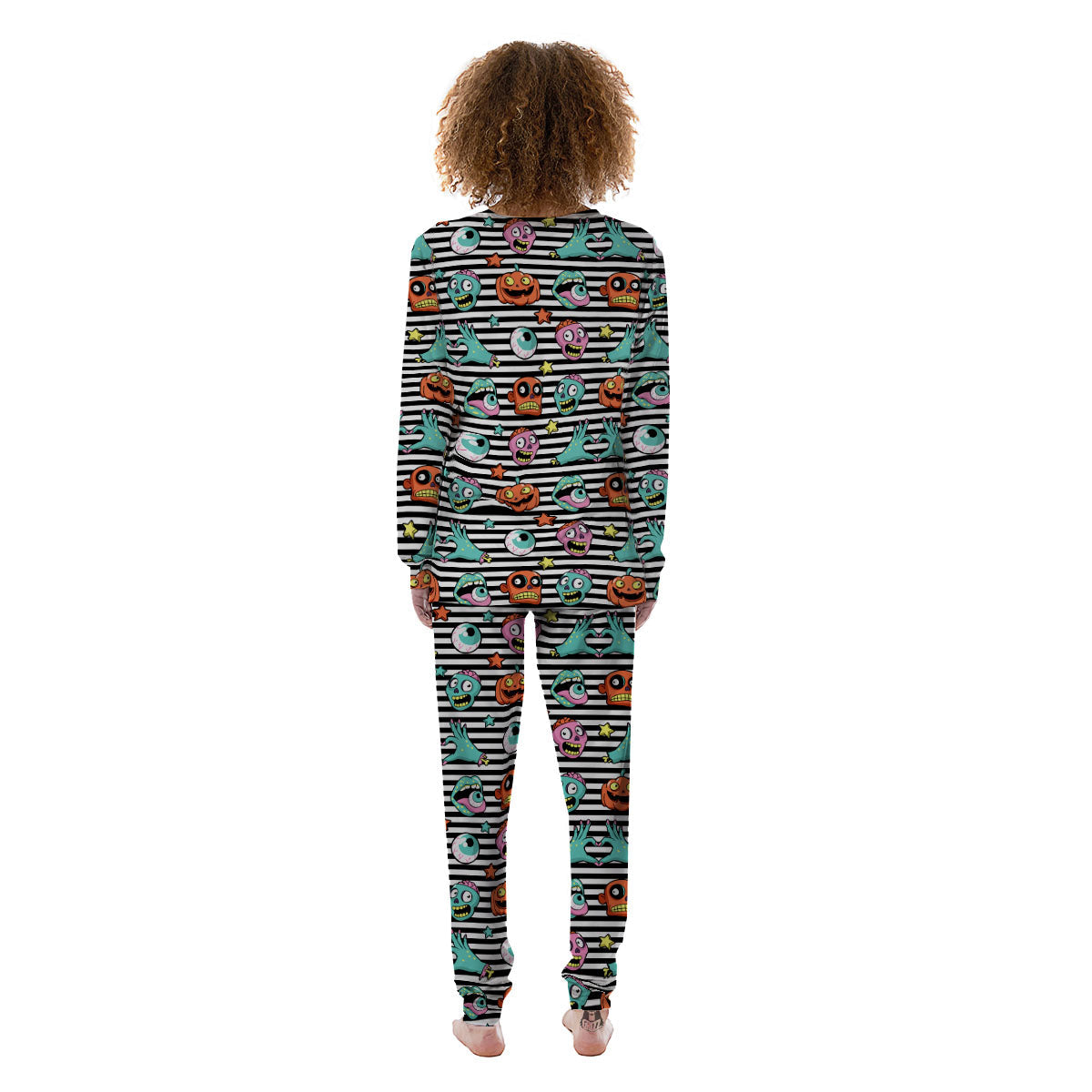 Zombie Striped Halloween Print Pattern Women's Pajamas-grizzshop