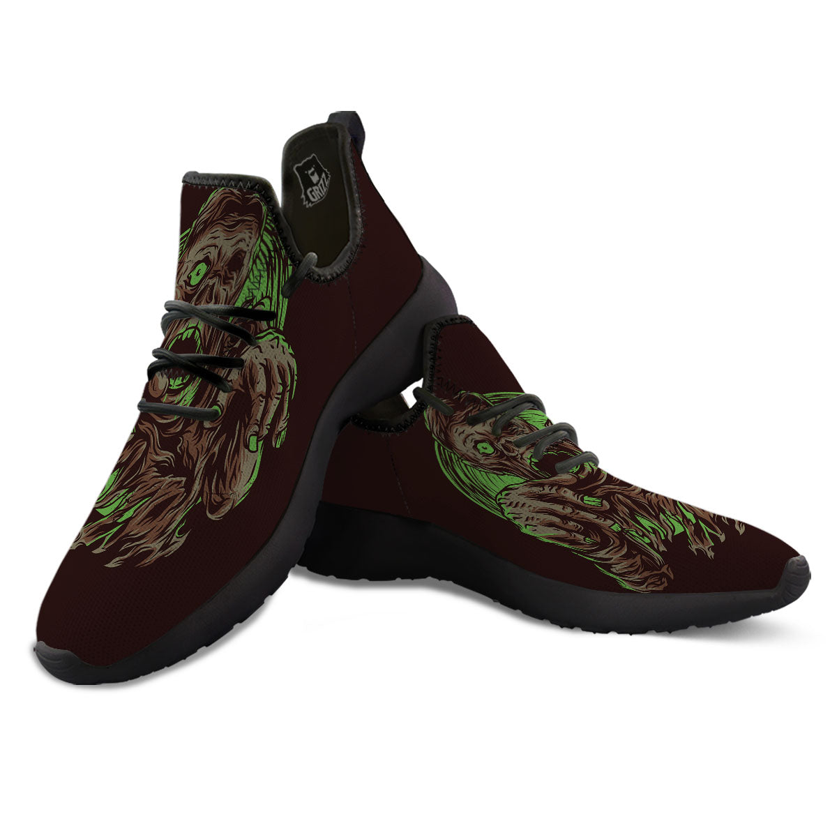 Zombie Walking Green Print Black Athletic Shoes-grizzshop