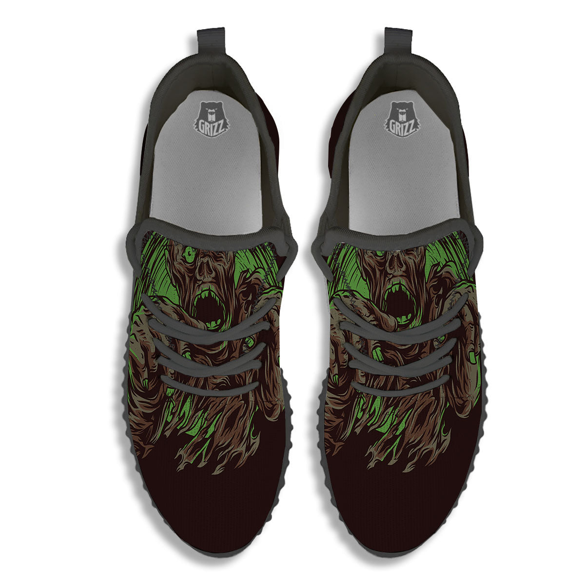 Zombie Walking Green Print Black Walking Shoes-grizzshop