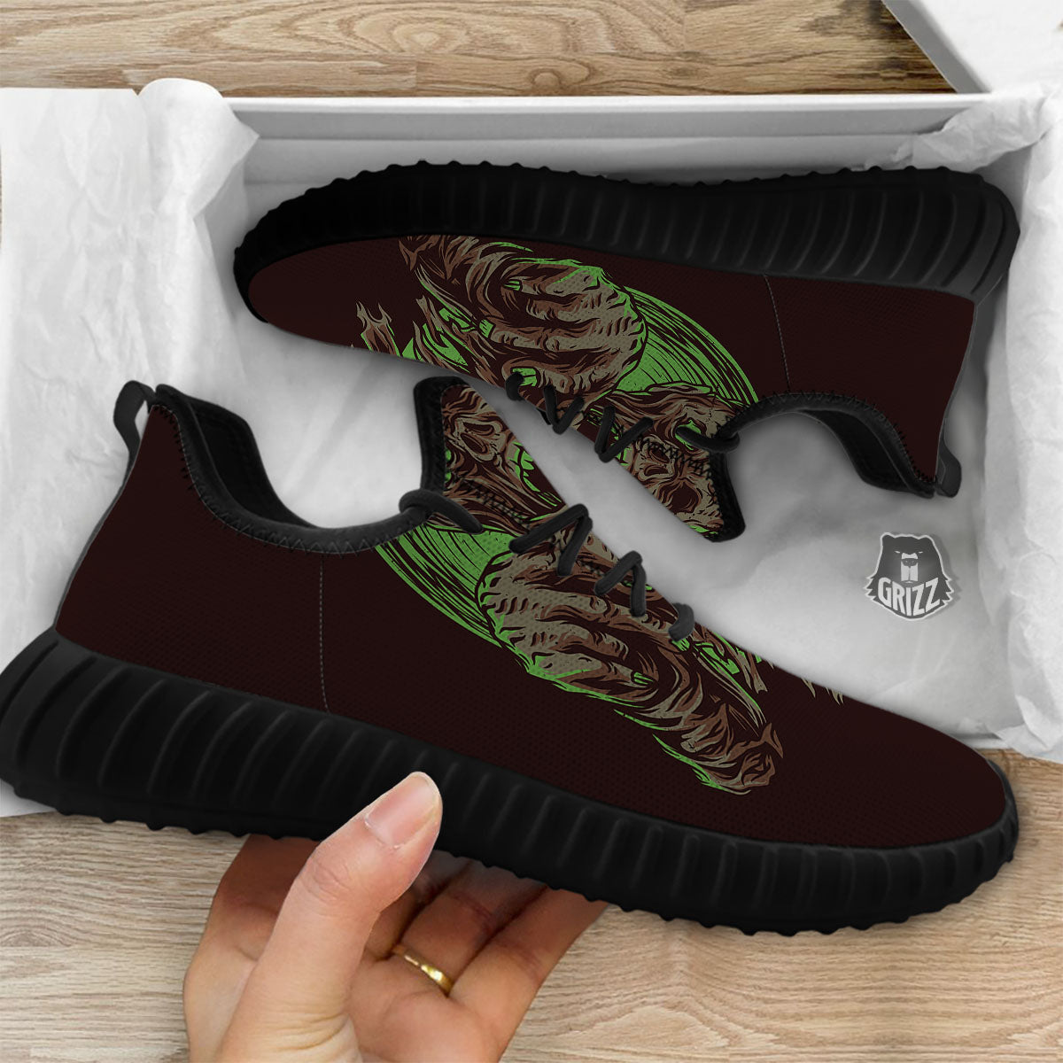 Zombie Walking Green Print Black Walking Shoes-grizzshop