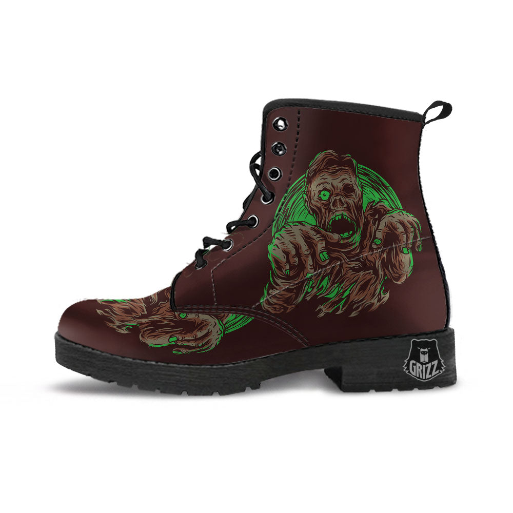Zombie Walking Green Print Leather Boots-grizzshop