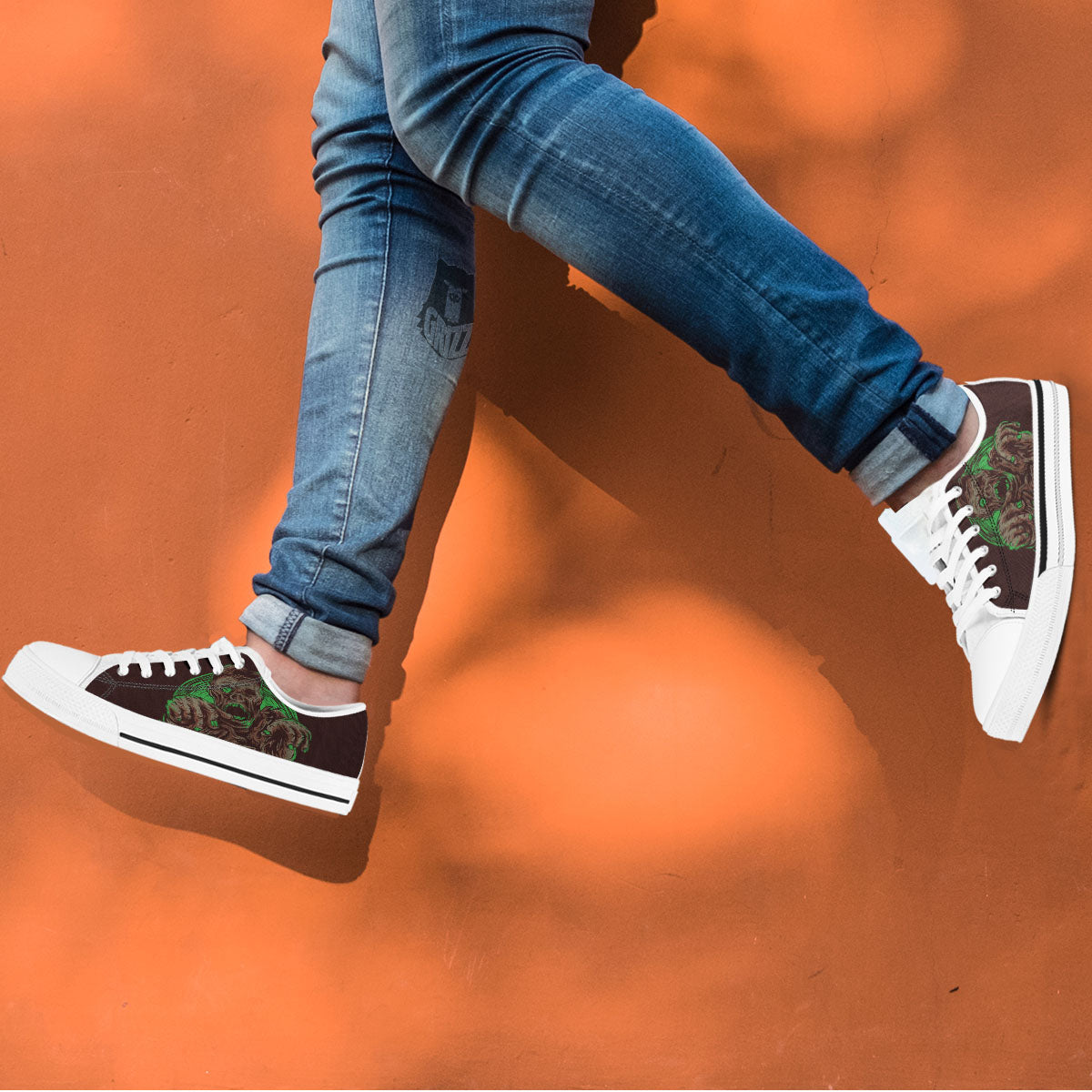 Zombie Walking Green Print White Low Top Shoes-grizzshop