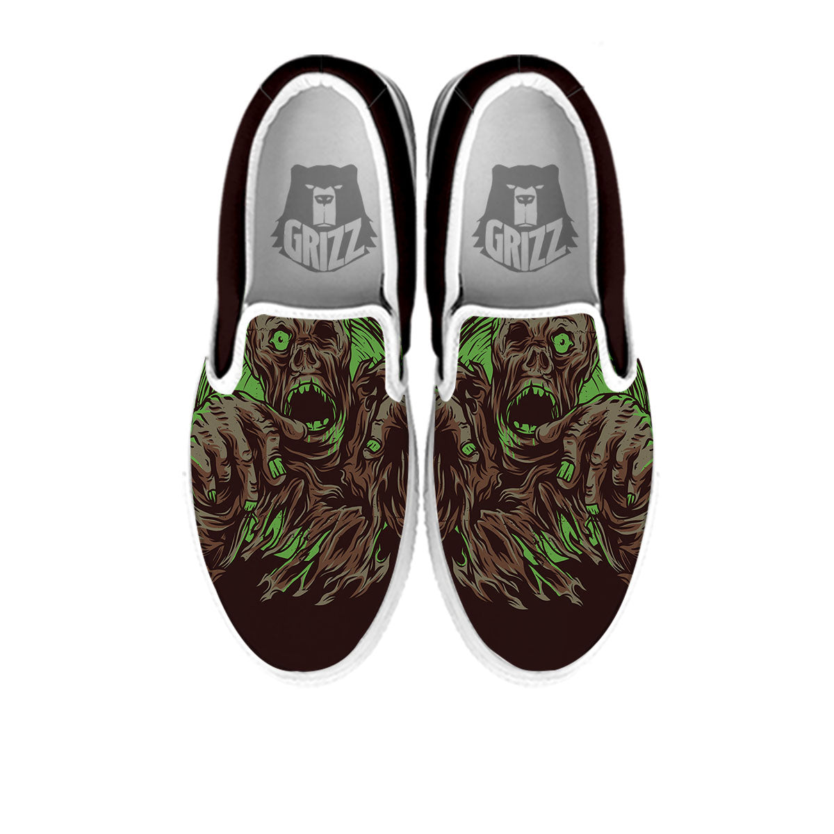 Zombie Walking Green Print White Slip On Shoes-grizzshop