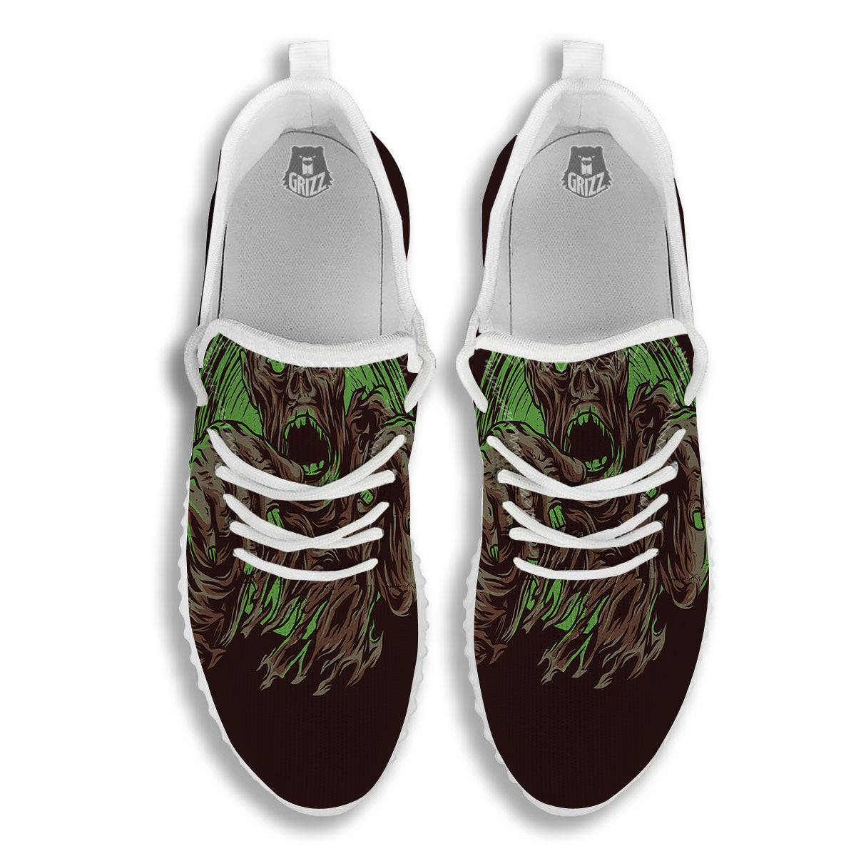 Zombie Walking Green Print White Walking Shoes-grizzshop