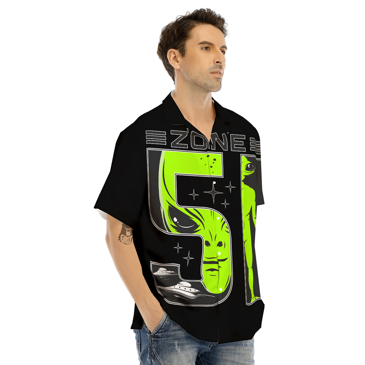 Zone 51 Alien And UFO Print Men's Hawaiian Shirt-grizzshop