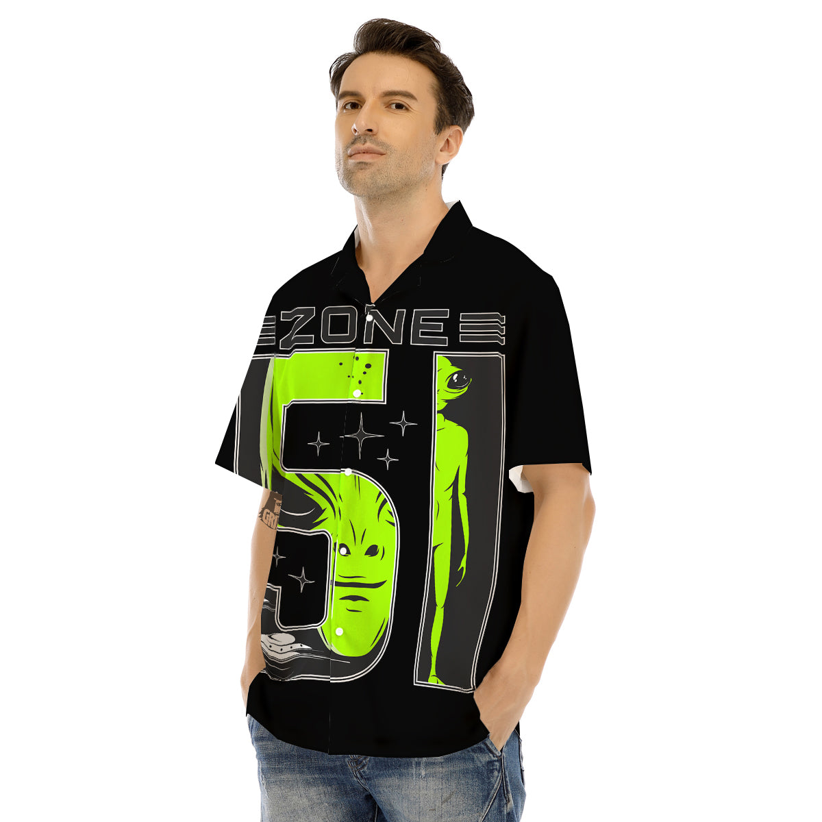 Zone 51 Alien And UFO Print Men's Hawaiian Shirt-grizzshop