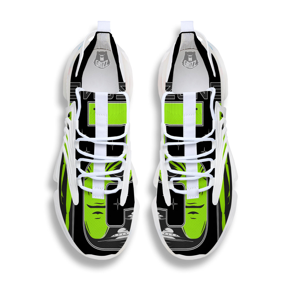Zone 51 Alien And UFO Print White Gym Shoes-grizzshop